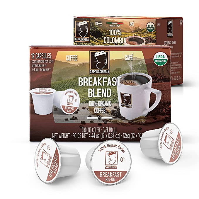 Cappuccineria Breakfast USDA Organic Coffee K-Cup Capsules, 72 Pods