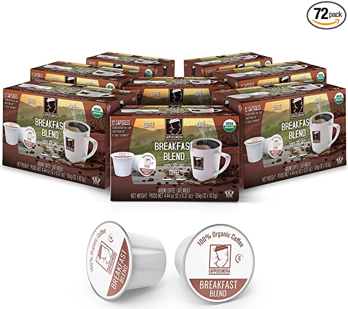 Cappuccineria Breakfast USDA Organic Coffee K-Cup Capsules, 72 Pods